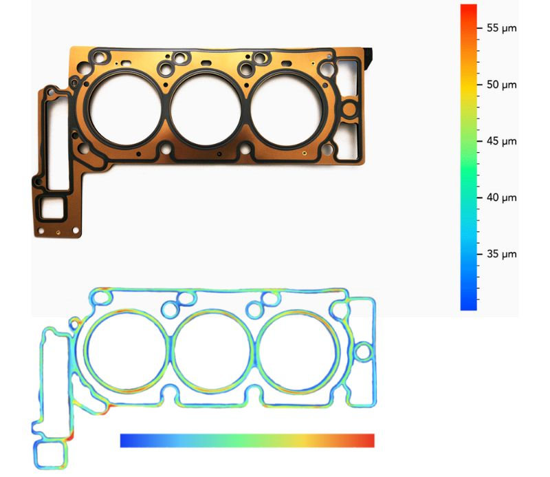 涂魔師3D整體膜厚成像系統(tǒng)可以對密封件的所有部位進行測厚，不遺漏縫隙和邊角，快速全面檢測出涂膠缺陷問題