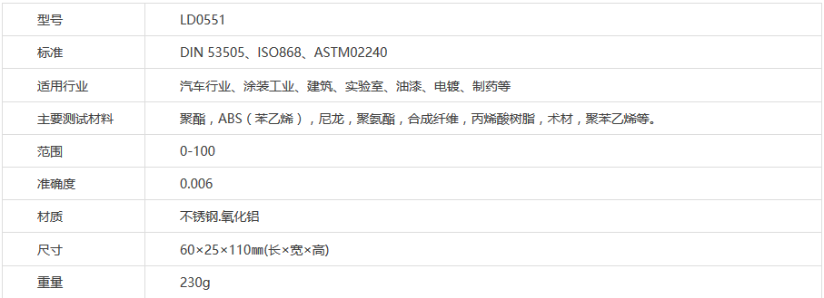 肖氏硬度計D型參數(shù)