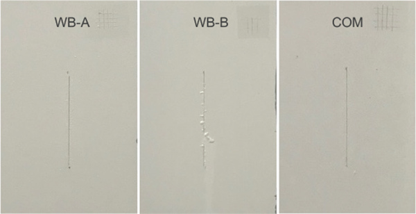 圖 9分別顯示 2018 小時(shí)、1852 小時(shí)和 2018 小時(shí)鹽霧試驗(yàn)后 MC #1、MC #2 和 MC #3 系統(tǒng)在鋁合金 AA 2024 T3 基板上的面板圖像。