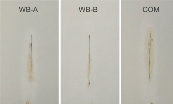 圖 8 展示了 MC #1、MC #2 和 MC #3 系統(tǒng)在鹽霧試驗(yàn)約 1000 小時(shí)后和用 800 號(hào)砂紙去除表面銹漬后的面板圖像。