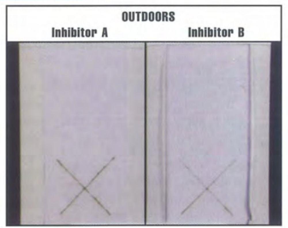 經(jīng)過4年的工業(yè)暴露，兩個(gè)系統(tǒng)都表現(xiàn)出良好的性能，抑制劑B略勝一籌。與鹽霧結(jié)果相關(guān)性差。
