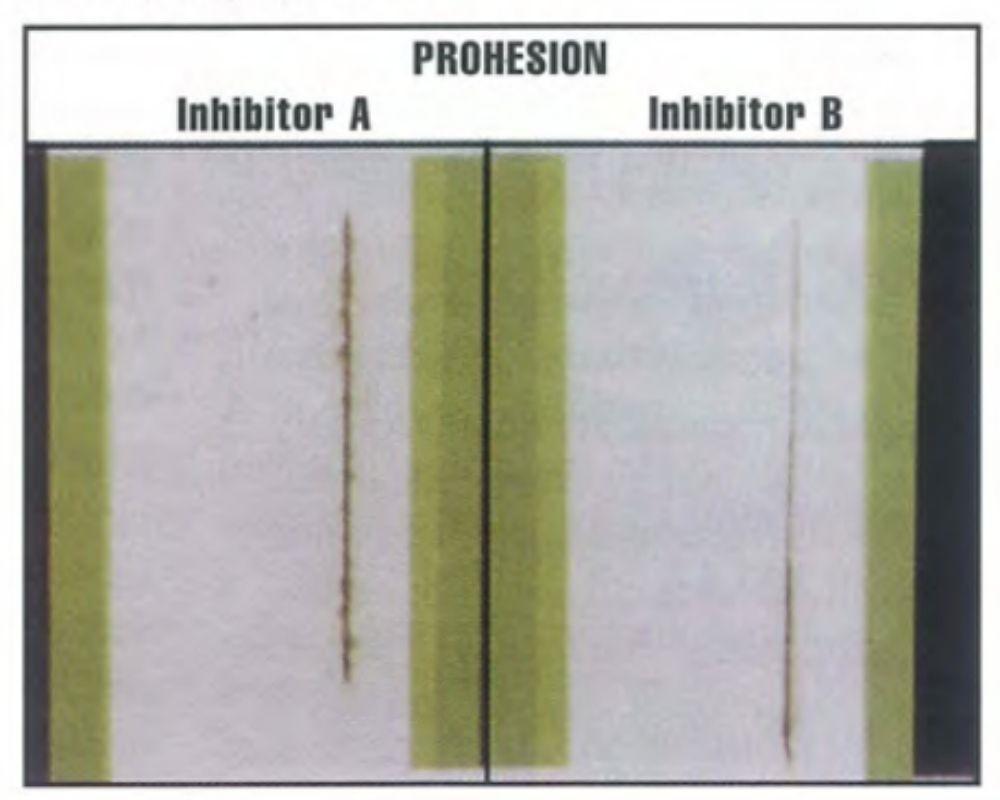 經(jīng)過600小時(shí)的粘附暴露后，抑制劑B略好于抑制劑a。粘附結(jié)果與工業(yè)暴露更密切相關(guān)。