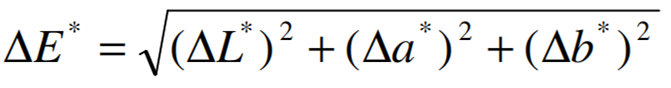 三個(gè)測(cè)量坐標(biāo)L*、a*和b*轉(zhuǎn)換為L(zhǎng)*、C*和h坐標(biāo)以及△E值公式